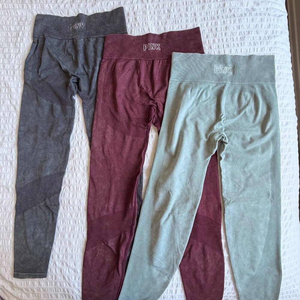 Victoria's Secret PINK Leggings 3 Pairs (Maroon, Grey, Seafoam) Size Small
